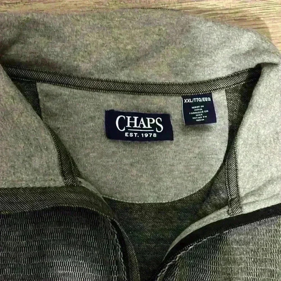 Men’s Chaps 100% Cotton Long Sleeve 3/4 Zip Polo Gray Size XXL - Picture 2 of 7